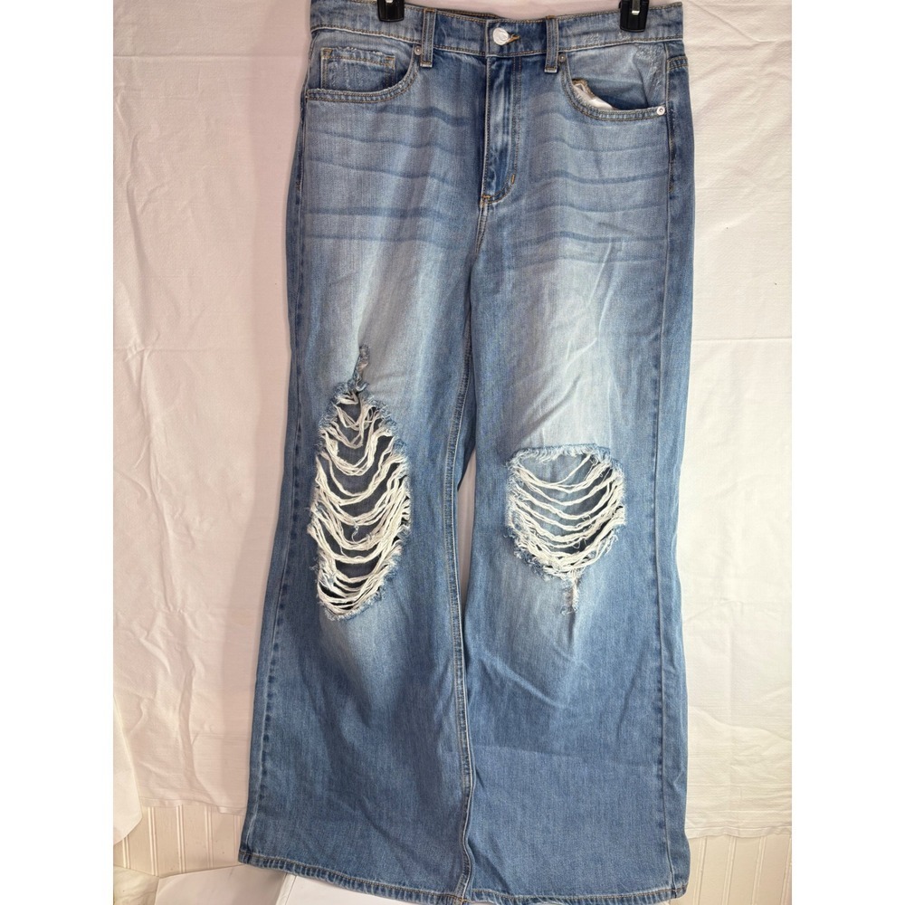 NWT Sneak Peek Womens Jeans Size 29 High Rise Flare‎ Distressed Light Wash Denim